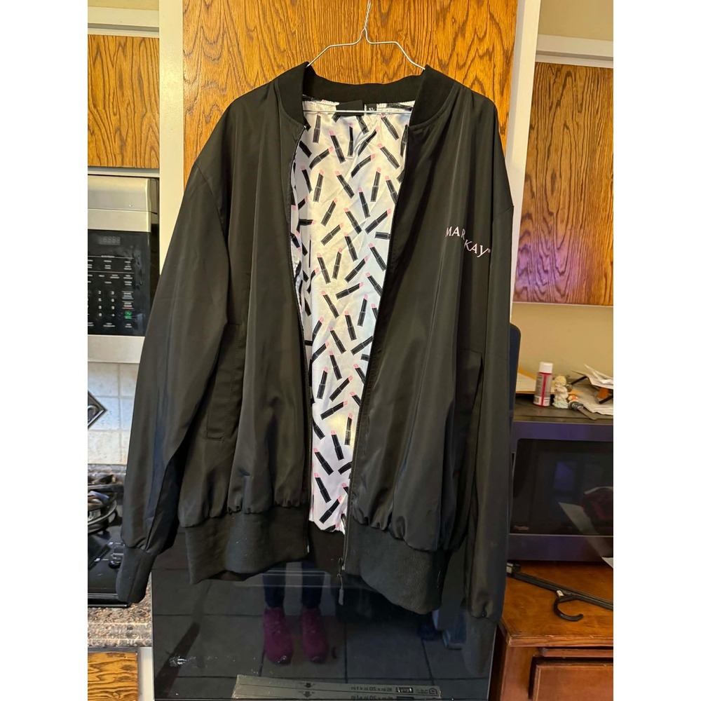 Mary Kay Bomber Jacket Black Lipstick Print Reversible Womens XL